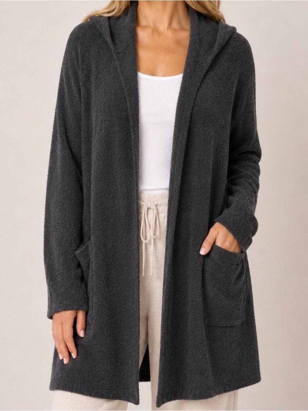 NWOT Barefoot Dreams Cozy Chic Lite Hooded Knit Cardigan - Size M